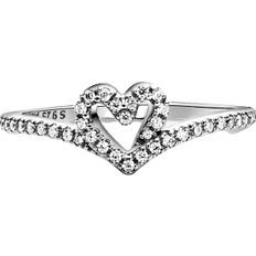 Wishbone Pandora Sparkling Wishbone Heart Ring - Silver/Transparent