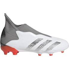 Hvite Fotballsko Adidas Junior Predator Freak .3 Laceless FG - Cloud White/Iron Metallic/Solar Red