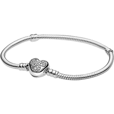 Pandora Disney Moments Mickey Mouse Heart Clasp Snake Chain Bracelet - Silver/Transparent