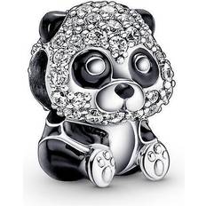 Panda smycken Pandora Sparkling Cute Panda Charm - Silver/Black/Transparent