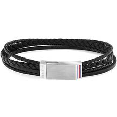 Tommy Hilfiger Multi Wrap Plaque Leather Bracelet - Black /Silver