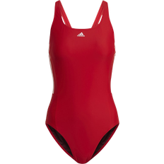 Adidas Red Swimwear Adidas Women's Mid 3-Stripes Swimsuit - Vivid Red/White