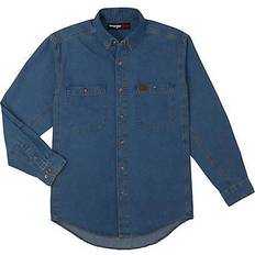 Wrangler Riggs Workwear Long Sleeve Button Down Solid Denim Work Shirts - Antique