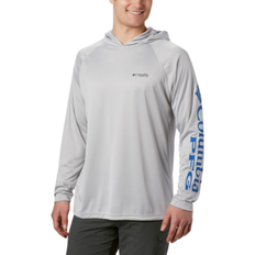 UV Protection Jumpers Columbia Men’s PFG Terminal Tackle Hoodie Tall - Cool Grey/Vivid Blue Logo