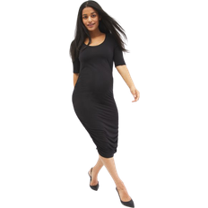 Three Quarter Maternity & Nursing Wear Motherhood Side Ruched Maternity Dress Black (96514-01)