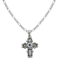 Figaro Necklaces Montana Silversmiths Beaded Cross with Flower Necklace - Silver/Blue/Transparent