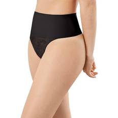 Lace Shaping Thong with Cool Comfort Fabric - Black Lace