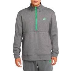 Nike Sportswear Club Brushed-Back 1/2-Zip Sweatshirt - Charcoal Heather/Light Green Spark/Light Green Spark