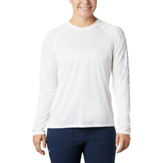 Columbia Women T-shirts & Tank Tops Columbia Women’s PFG Tidal Tee II Long Sleeve Shirt - White/Cirrus Grey Logo