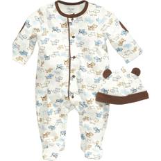 Pajamases Little Me Cute Puppies Footed One-Piece & Hat - White Print (LBQ02023N)