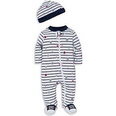 Babies Pajamases Children's Clothing Little Me Sports Star Footed One-Piece & Hat - Navy Stripe (LBQ05706N)