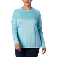 Columbia Women T-shirts Columbia Women’s PFG Tidal Tee II Long Sleeve Plus - Clear Blue/White Logo