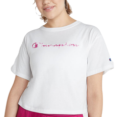 Champion Script Logo Crush-Dye Cropped Tee - White/Inari