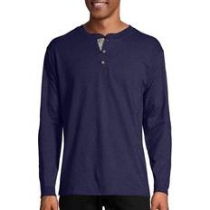 Hanes Beefy-T Henley Long-Sleeve T-shirt - Navy Heather