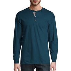 Hanes T-shirts Hanes Beefy-T Henley Long-Sleeve T-shirt - Petro Teal