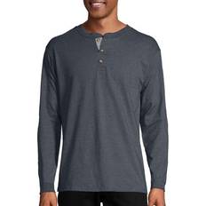 Hanes Herr T-shirts Hanes Beefy-T Henley Long-Sleeve T-shirt - Slate Heather