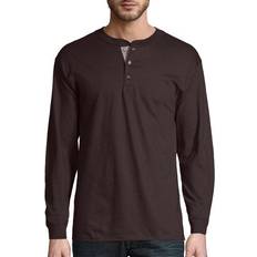 Hanes Beefy-T Henley Long-Sleeve T-shirt - Dark Truffle