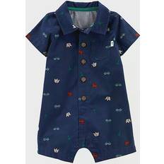 Elephants Playsuits Children's Clothing Carter's Newborn Chambray Polo Romper - Blue (V_1N070210)