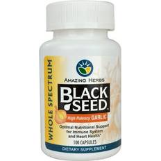 Amazing Herbs Black Seed with High Potency Garlic 100 Vegetarian Capsules