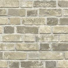NextWall NextWall Peel & Stick Distressed Neutral Brick Gray & Tan Wallpaper