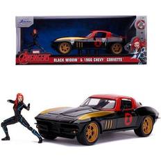 Juguetes Black Widow 1966 Chevrolet Corvette with Diecast Figurine "Avengers" "Marvel" Series 1/24 Diecast Model Car by Jada