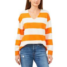 Vince Camuto Cozy V-Neck Striped Sweater - Orange