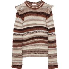 Chloé Ruffled Striped Cashmere-Blend Sweater - Brown