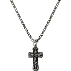 Montana Silversmiths Antiqued Barbed Wire Cross Necklace - Silver/Black