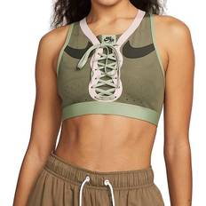 Nike Dri-FIT Swoosh Air Force 1 Medium-Support Laced Sports Bra - Medium Olive/Sequoia/Pink Glaze/Medium Olive