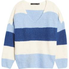 Vero Moda Julie Bar Stripe V-Neck Sweater - Grapemist Stripe