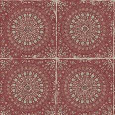 Seabrook Designs Boho Rhapsody Cabernet and Aloe Green Mandala Boho Tile Unpasted Wallpaper