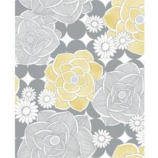 Wallpapers NextWall NextWall Peel & Stick Retro Floral Yellow & Gray Wallpaper