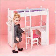 White Doll Bunk Bed with Desk Olivia's World 18' Wooden Furniture Toy TD-0204A White