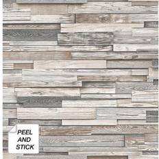 NextWall NextWall Peel & Stick Reclaimed Wood Plank Light Gray & Brown Wallpaper