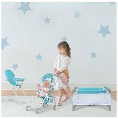 Teamson Kids Olivia'S Little World 3Pcs Doll Nursery Set Highchair, Pushchair, Cot Blue And White