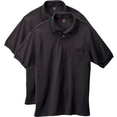 Hanes Cotton Polo Shirts Hanes CottonBlend EcoSmart Jersey Polo with Pocket 2-Pack - Black