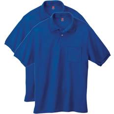 Hanes CottonBlend EcoSmart Jersey Polo with Pocket 2-Pack - Deep Royal