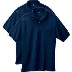 Hanes Cotton Polo Shirts Hanes CottonBlend EcoSmart Jersey Polo with Pocket 2-Pack - Navy