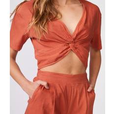 Monroe Monrow Twist Linen-Blend Top