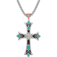 Men - Rose Gold Necklaces Montana Silversmiths American Legends Embracing Faith Cross Necklace - Silver/Rose Gold/Mother of Pearl/Coral/Onyx/Turquoise