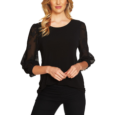 CeCe Lace-Sleeve Knit Blouse - Rich Black