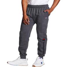 Fabric - Men Pants Champion Powerblend Fleece Joggers Script Logo 31" - Granite Heather