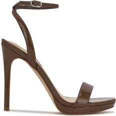 Brown - Women Heeled Sandals Nine West Loola Ankle Strap - New Maple