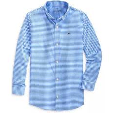 Vineyard Vines Boy's Gingham On-The-Go Shirt in Performance Nylon - Cornflower