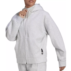 adidas Women's Studio Lounge Fleece Hooded Full-Zip Hoodie - Light Grey Heather