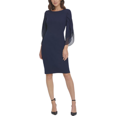 DKNY Sheath With 3/4 Chiffon Sleeves - Spring Navy