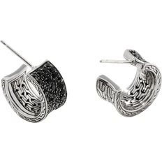 John Hardy Carved Chain J Hoop Earring - Silver/Black