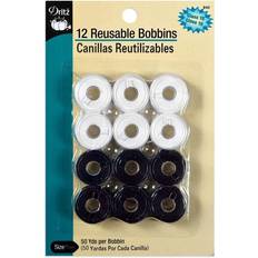 Fils et Fournitures de Couture Dritz 12 Pre-Filled Plastic Bobbins Black/White Class 15