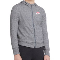 S Hettegensere Nike Girl's Full-Zip Jersey Hoodie - Carbon Heather/Smoke Grey/Sunset Pulse (DA1124-091)