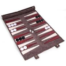 Speelgoed Bey-Berk Warren Grey Suede Roll-up Backgammon Travel Set